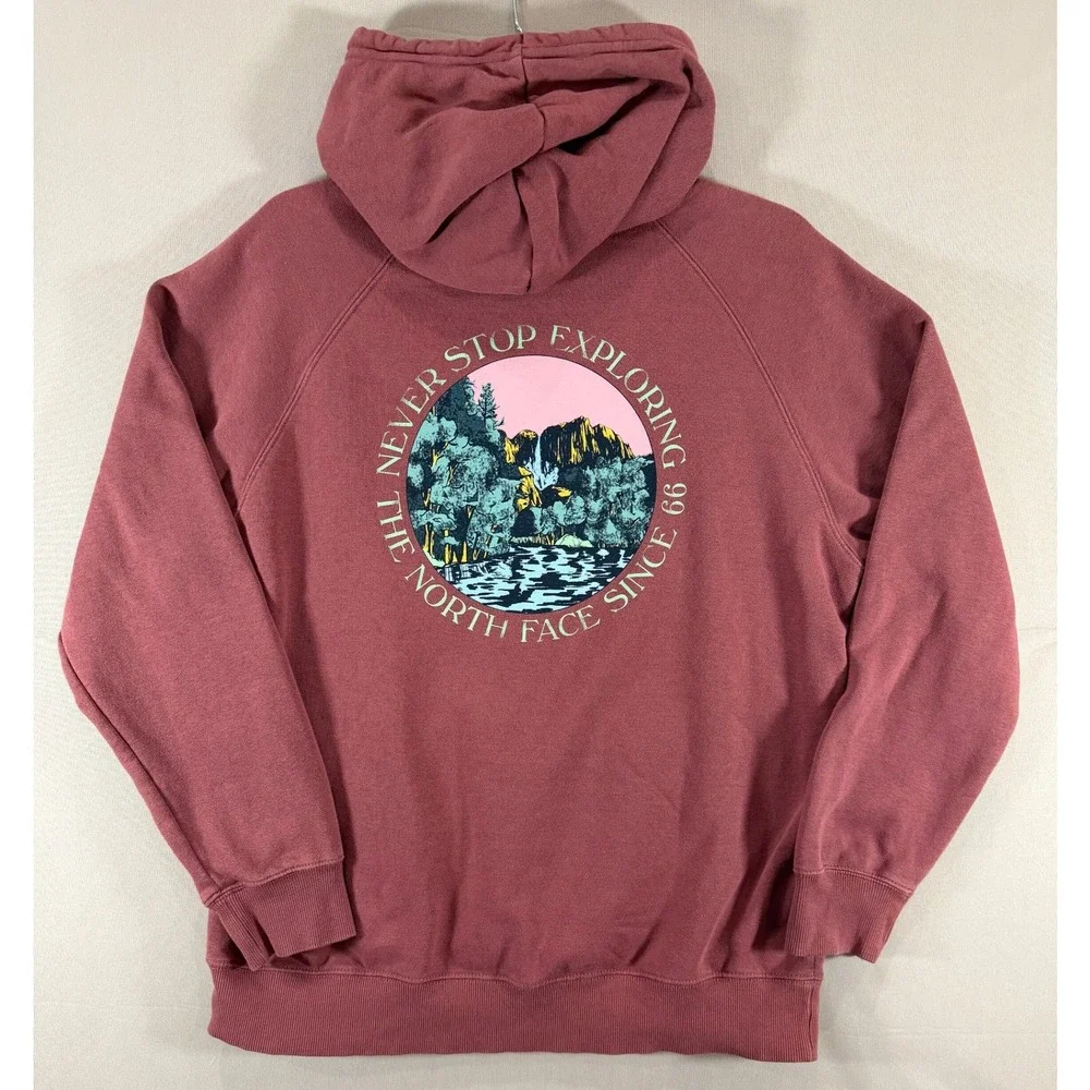 The North Face Mens Rose Pink Graphic Pullover Hoodie Large Never Stop Exploring